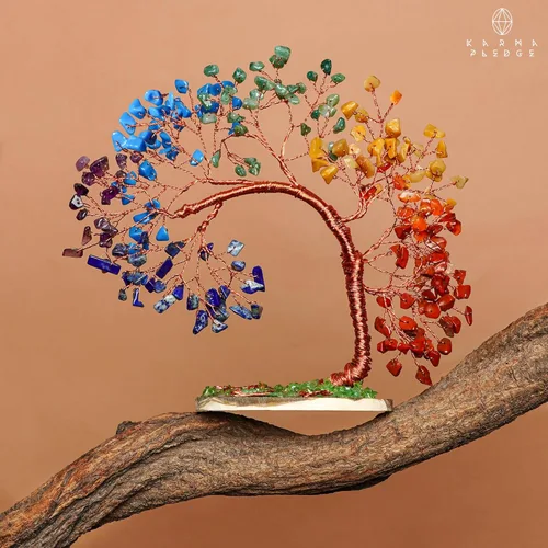 Miniatura 8 de Árbol de la vida de cristal curativo de 7 chakras para decoración, hecho a mano, con cristales y piedras curativas de Reiki, para energía positiva