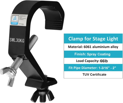 Miniatura 3 de heneng 5 abrazaderas C para tubo de 1.18 a 2 pulgadas, abrazaderas de luz de escenario para iluminación de DJ, carga máxima de 66 libras
