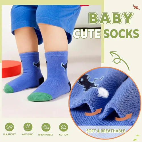 Miniatura 2 de Calcetines con Agarre Antideslizante para Niños Pequeños Calcetines de Tripulación de Algodón Anti Resbalón para Bebés Niños y Niñas 12 Pares