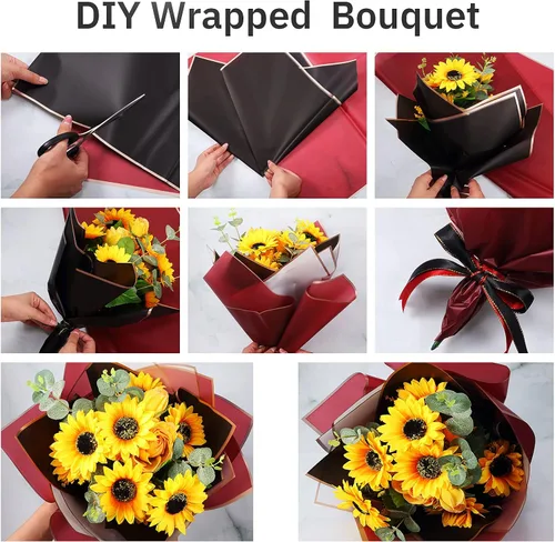 Miniatura 4 de Tenare Juego de papel de regalo de flores y cinta, 36 hojas de papel de regalo de ramo con cinta de satén de doble cara de 50 yardas para regalo