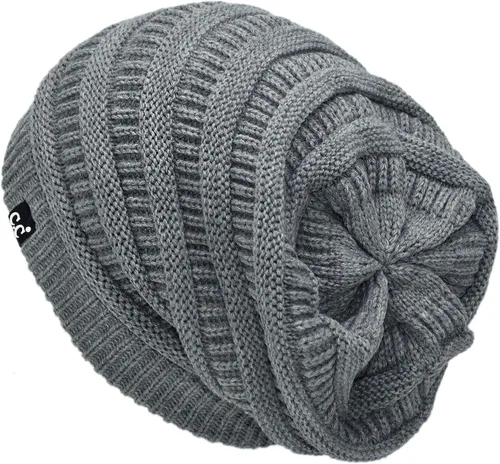 Miniatura 70 de C.C Winter Oversized Beanie Hat with Fuzzy Lining – Thick Knit Thermal Beanie for Cold Weather, Soft Warm Fleece Lined Cap