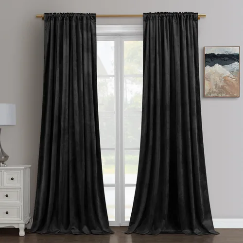 Miniatura 2 de HOMEIDEAS Cortinas opacas de terciopelo negro, 52 x 84 pulgadas, suaves y gruesas, para oscurecer la habitación, con aislamiento térmico, bolsillo