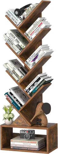 Miniatura 36 de SHEEPAM - Estantería pequeña con cajón, estantería de 4 niveles en forma de árbol en color negro, estantería de escritorio de madera, estanterías