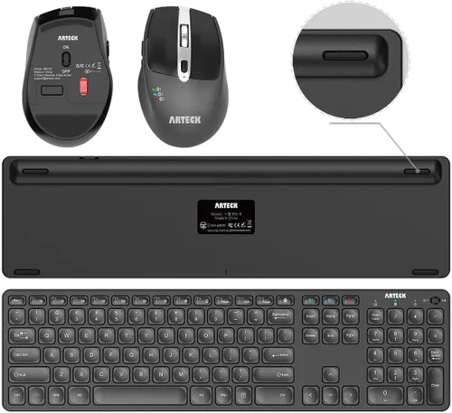 Miniatura 3 de Arteck Teclado y Ratón Bluetooth Universal Multidispositivo Teclado Bluetooth Inalámbrico de Tamaño Completo y Conjunto de Ratón Ergonómico