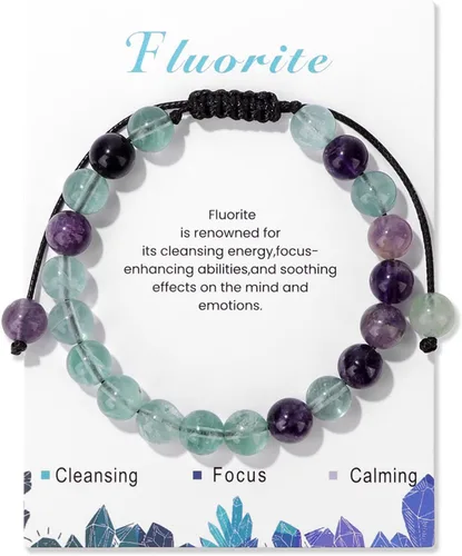 Miniatura 13 de Pulsera de cristal curativo para mujer de 8 mm de piedra natural con cuentas de cristal engarzadas, pulsera ajustable de gemas hecha a mano, joyería