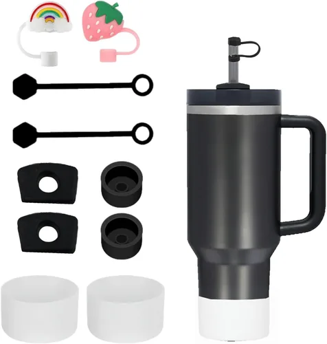 CONQUERALL Juego de 4 tapas de pajilla, 2 tapones para derrames, 2 tapones de fugas, 2 fundas de silicona de repuesto para taza Stanley Universal