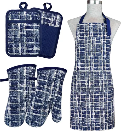 Miniatura 13 de Alselo Manoplas de horno y soportes para ollas con delantal Chaf, juego de 5 guantes de cocina resistentes al calor y agarraderas antideslizantes