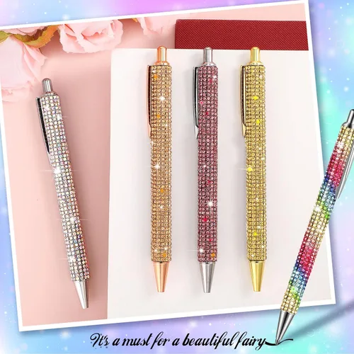 Miniatura 7 de Lincia 8 bolígrafos de diamantes de imitación brillantes, bonitos bolígrafos de diamantes de imitación a granel, bolígrafo de metal colorido con 8