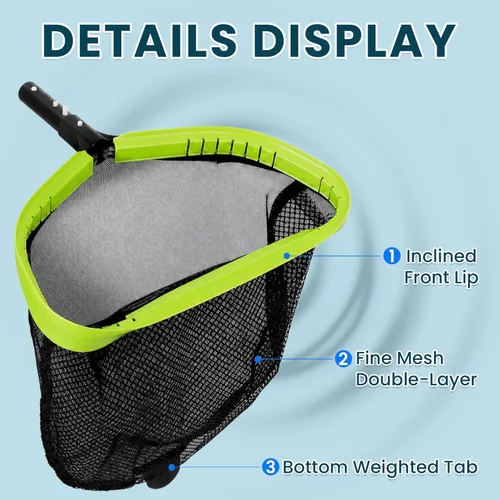 Miniatura 2 de Sepetrel Red de piscina, redes profesionales de skimmer de hojas de piscina para limpieza con bolsa grande de doble capa y resistente, marco