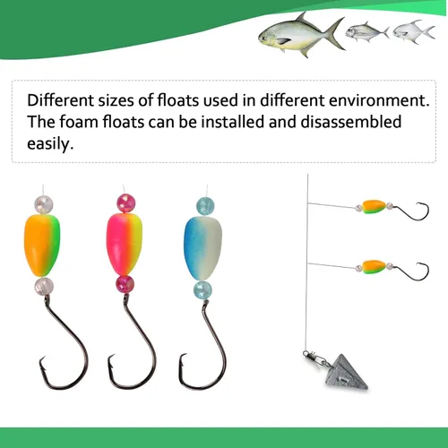Miniatura 5 de Dovesun 220/104/80/60/54/52/42 piezas Pompano Rig Floats para Surf Pesca Bobbers de espuma para pesca con mosca Bobbers Floats Kit
