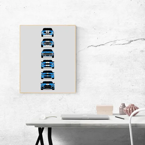 Miniatura 6 de Custom Car Posters Handmade Poster compatible with Shelby Mustang GT500 and Print of Ford Shelby GT500 - Grabber Blue with White Stripes, 11x14 7.