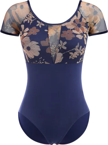 Miniatura 31 de AFAVOM Leotardos de ballet para mujeres adultas con estampado de flores de mariposa sin espalda, leotardos de gimnasia con brasier y prácticas