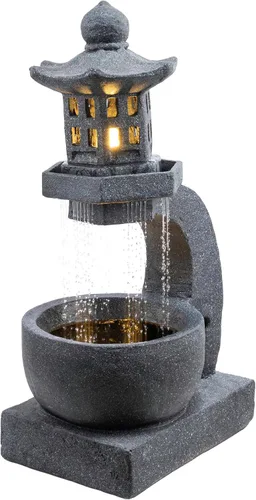Miniatura 16 de Alpine Corporation Fuente de agua de metal de bronce escalonado contemporáneo de 43 pulgadas de alto con luces LED, elegante función de agua al aire