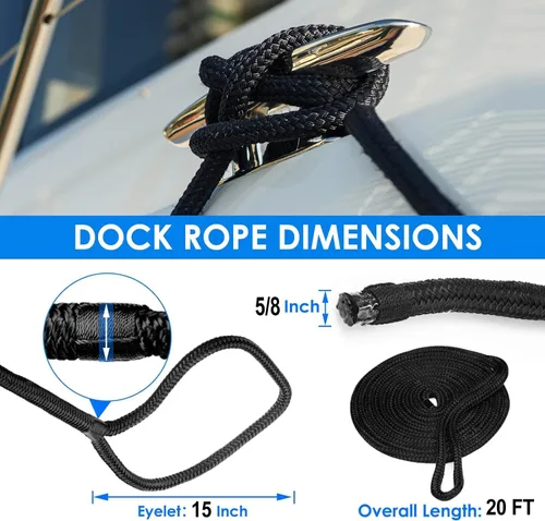 Miniatura 3 de Amarine Made Líneas de muelle de 5/8 pulgadas x 20 pies, cuerda para barco, 4 líneas de muelle de barco, líneas de barco de doble trenzado de 15