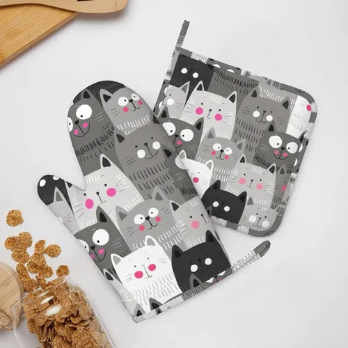 Miniatura 12 de Ohio State - Juego de manoplas de horno y soportes para ollas, resistentes al calor, antideslizantes, de silicona, con guantes de horno y Gris