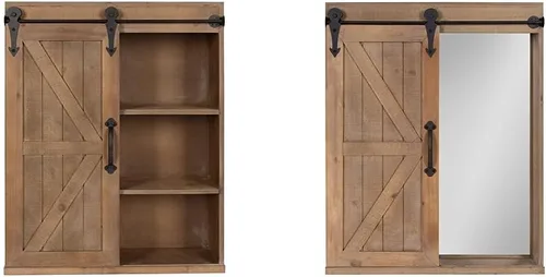 Kate and Laurel Cates - Armarios decorativos de madera para pared con puerta corrediza de granero, color marrón rústico
