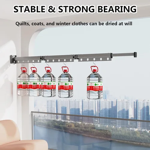 Miniatura 6 de Estante de secado de ropa plegable para colgar en la pared, estante retráctil de secado de ropa para interiores, ahorro de espacio, estante de 2