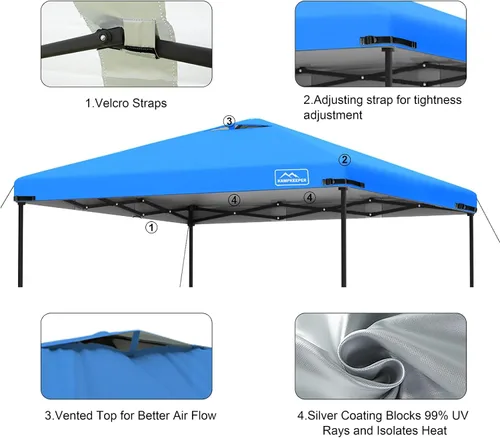 Miniatura 66 de KAMPKEEPER Cubierta de Repuesto Superior para Carpa Toldo Emergente con Ventilación de Aire y Correa Elástica Ajustable, Poliéster Resistente a Azul
