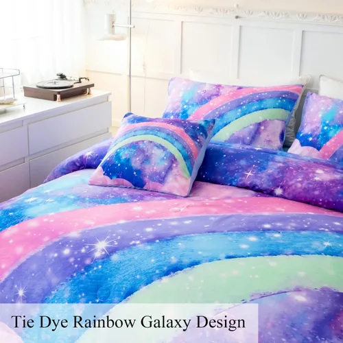 Miniatura 6 de ANGIYUIN - Juegos de edredón de tamaño individual para niñas en estilo tie dye azul, 6 piezas, cama en una bolsa, juegos de ropa de cama
