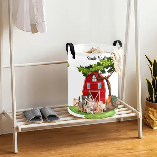 Miniatura 4 de Cesta de lavandería personalizada con diseño de animales de granja, asa redonda de almacenamiento, impermeable, plegable, de gran capacidad