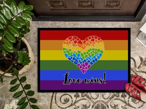 Miniatura 3 de Caroline's Treasures CK8017JMAT - Felpudo de 24 x 36 pulgadas, diseño de orgullo gay, diseño de corazón y mosaico, para entrada, antideslizante