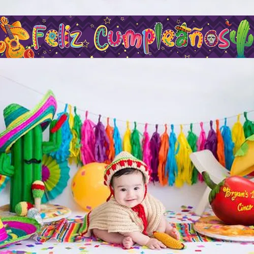 Miniatura 5 de Cartel de Feliz Cumpleaños, temática de fiesta mexicana, telón de fondo de feliz cumpleaños, letrero de patio, decoración de fiesta de cumpleaños