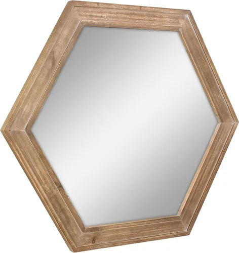 Miniatura 2 de Stonebriar Espejo decorativo de pared hexagonal de 24 pulgadas con marco de madera natural y soporte para colgar adjunto, decoración rústica