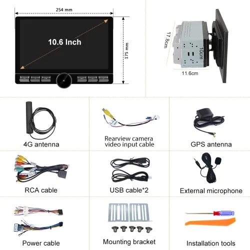 Miniatura 9 de Android 13 8-Core 4GB+64GB Estéreo de Coche de Doble DIN, Radio de Coche con Pantalla Táctil Flotante Desmontable de 10.6 Pulgadas con Carplay