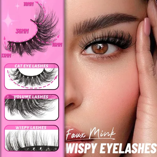Miniatura 3 de Veleasha Pestañas Postizas Wispy de Visón Sintético Esponjosas Hechas a Mano Pestañas Falsas Aspecto Natural Paquete de 7 Pares Pestañas de Ojo