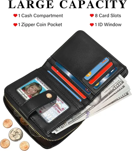 Miniatura 2 de oscaurt Cartera para mujer pequeña con bloqueo RFID, cartera de dos pliegues con tarjetero para tarjetas de crédito, ventana para identificación