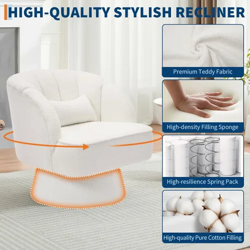 Miniatura 4 de GarveeHome Silla de Acento Moderna Giratoria Tipo Barril, Sillón Tapizado en Tela Teddy de 360° con Respaldo a Rayas y Acolchado de Felpa, Cómoda