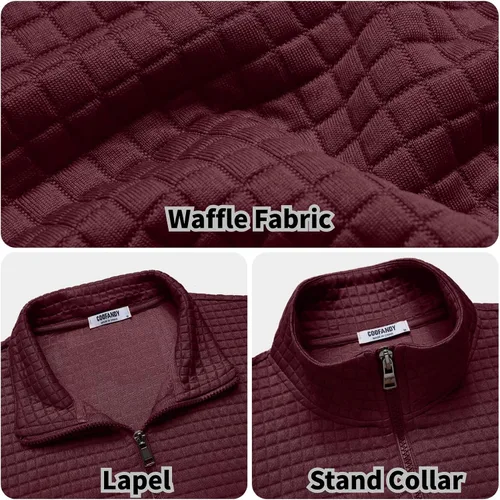 Miniatura 5 de COOFANDY Chaqueta Varsity Ligera para Hombre Chaquetas Bomber Casuales Sudaderas Waffle con Cremallera y Bolsillo