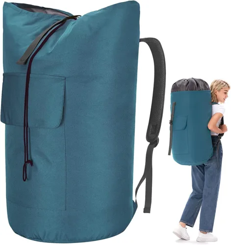 Miniatura 9 de Mochila para lavandería, 115L, resistente, extra grande, bolsa de ropa sucia con correas para el hombro, bolsa de ropa sucia con cierre de cordón