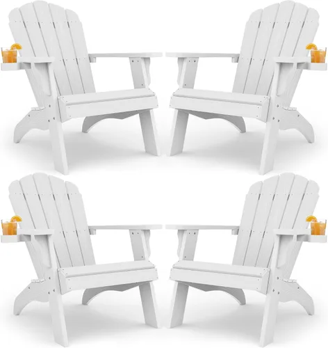 Miniatura 12 de YEFU Juego de 2 sillas Adirondack de plástico de gran tamaño con portavasos (gran doble propósito), resistentes a la intemperie, sillas de madera