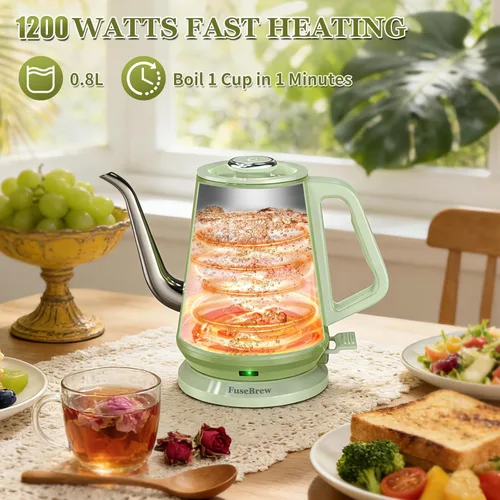 Miniatura 3 de Hervidor eléctrico de cuello de cisne de 0.8 L, acero inoxidable de ebullición rápida de 1200 W, apagado automático, hervidor de precisión para café