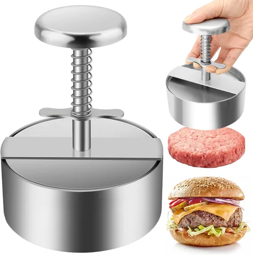 Prensa de hamburguesas, prensa de carne de hamburguesa ajustable de acero inoxidable, moldes antiadherentes para hacer hamburguesas son adecuados