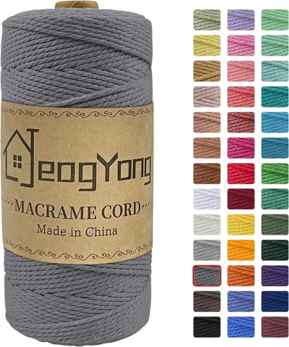 Miniatura 19 de JeogYong Cuerda de macramé de 0.078 pulgadas x 218 yardas, cuerda de algodón natural torcida de 3 hebras, cuerda de algodón de color para colgar Café