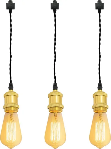 Miniatura 7 de Kiven 3 luces H System Track Mini colgante, soporte de lámpara con acabado negro perla, kit de luces de riel, colgante de rosa, tela trenzada
