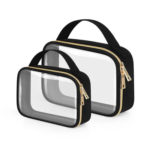 Bolsa de aseo transparente Wedama, paquete de 2 bolsas de maquillaje transparentes con asas, bolsas cosméticas de PVC para mujeres y hombres, bolsas