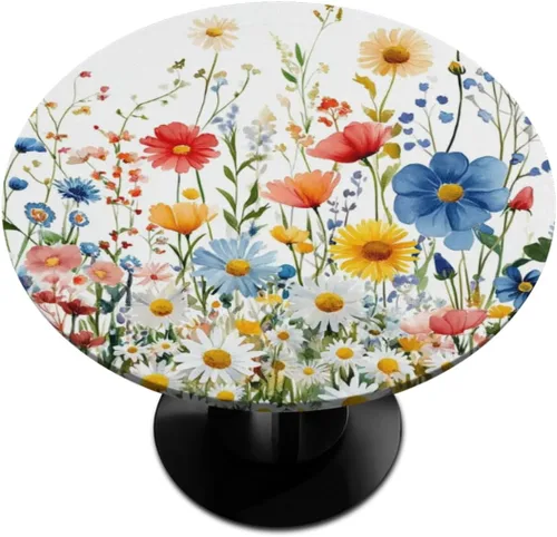 Miniatura 8 de Pardick Mantel redondo ajustable con borde elástico de 36 a 42 pulgadas, mantel ajustable para mesa redonda, mantel circular, impermeable, lavable