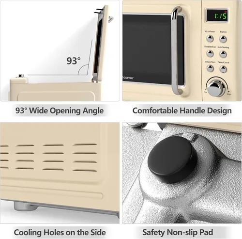 Miniatura 8 de COSTWAY horno microondas de encimera, 0.7 pies cúbicos, hornos microondas con 5 niveles de micro potencia, función de inicio diferido, plato