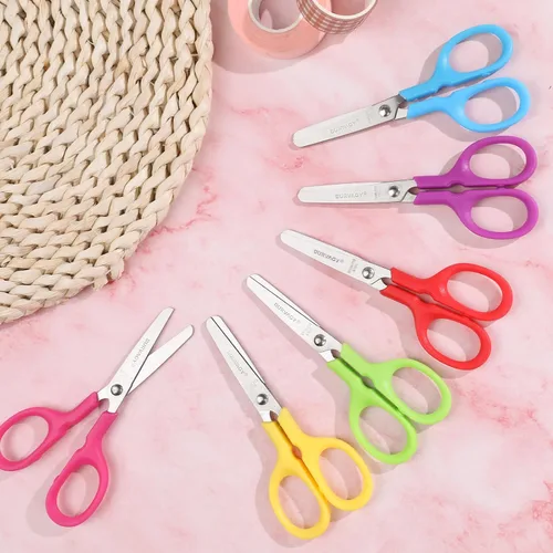 Miniatura 8 de BURVAGY Paquete de 60 tijeras para niños pequeños de 5 pulgadas, cuchillas afiladas de acero inoxidable, tijeras de agarre cómodo para niños, papel