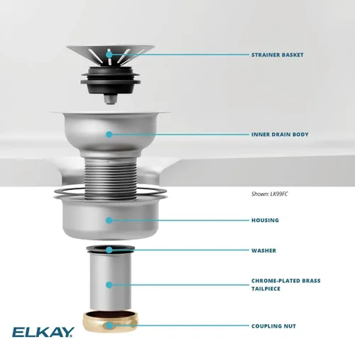 Miniatura 4 de Elkay LK99FC Deluxe Drain con cuerpo de acero inoxidable tipo 304 para fregaderos de arcilla refractaria