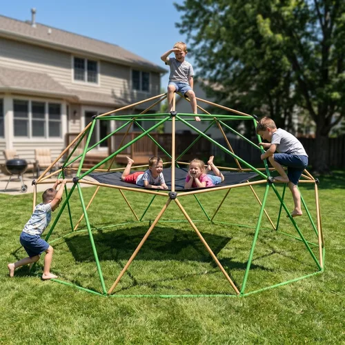 Miniatura 3 de Gardenature Cúpula de escalada de 13 pies con hamaca y columpio, gimnasio de selva al aire libre para niños, cúpula geométrica que soporta 880