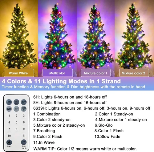 Miniatura 2 de XUNXMAS Luces de Navidad con 300 luces LED de 108 pies que cambian de color con blanco cálido y multicolor, 11 modos, impermeable, conectable, tira