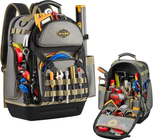 The Ryker Bag Mochila de Herramientas de 48 Bolsillos – Resistente, Resistente al Agua, Organizador de Herramientas con Correas Acolchadas, Base