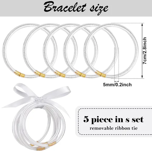 Miniatura 6 de MJartoria - Juego de pulseras de gelatina con purpurina Pulseras de silicona con relleno de gelatina y purpurina para mujeres