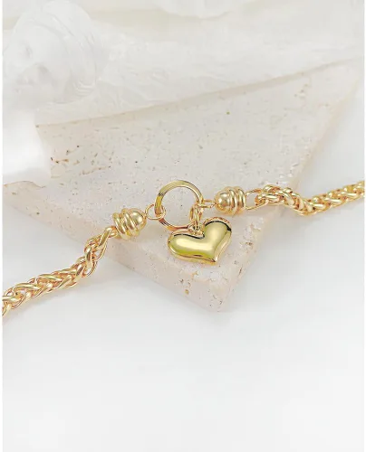 Miniatura 3 de BG&WLing Pulsera chapada en oro de 14 quilates con dije de corazón para mujer, acero inoxidable, cadena de corazón, pulsera de oro duradera