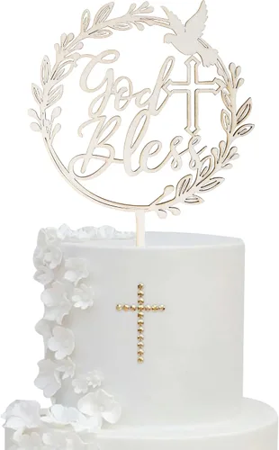 Miniatura 16 de 1 pieza de decoración de pastel Dios bendiga con cruz de paloma y purpurina, para bautizo, primera comunión, celebración religiosa, baby shower