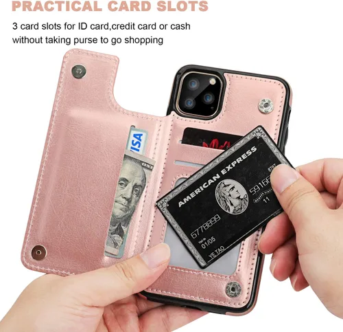 Miniatura 4 de OT ONETOP - Funda tipo cartera para iPhone 11 Pro Max con tarjetero y ranuras para tarjetas, doble cierre magnético y funda duradera a prueba de Oro